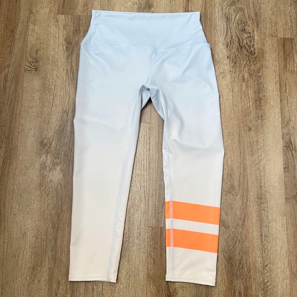 Alo Yoga Womens High Waist Ombre Leggings Blue White Orange Stripes Size S